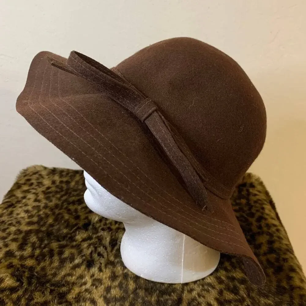 Wool Hat Brown Color Women One Size Fit All